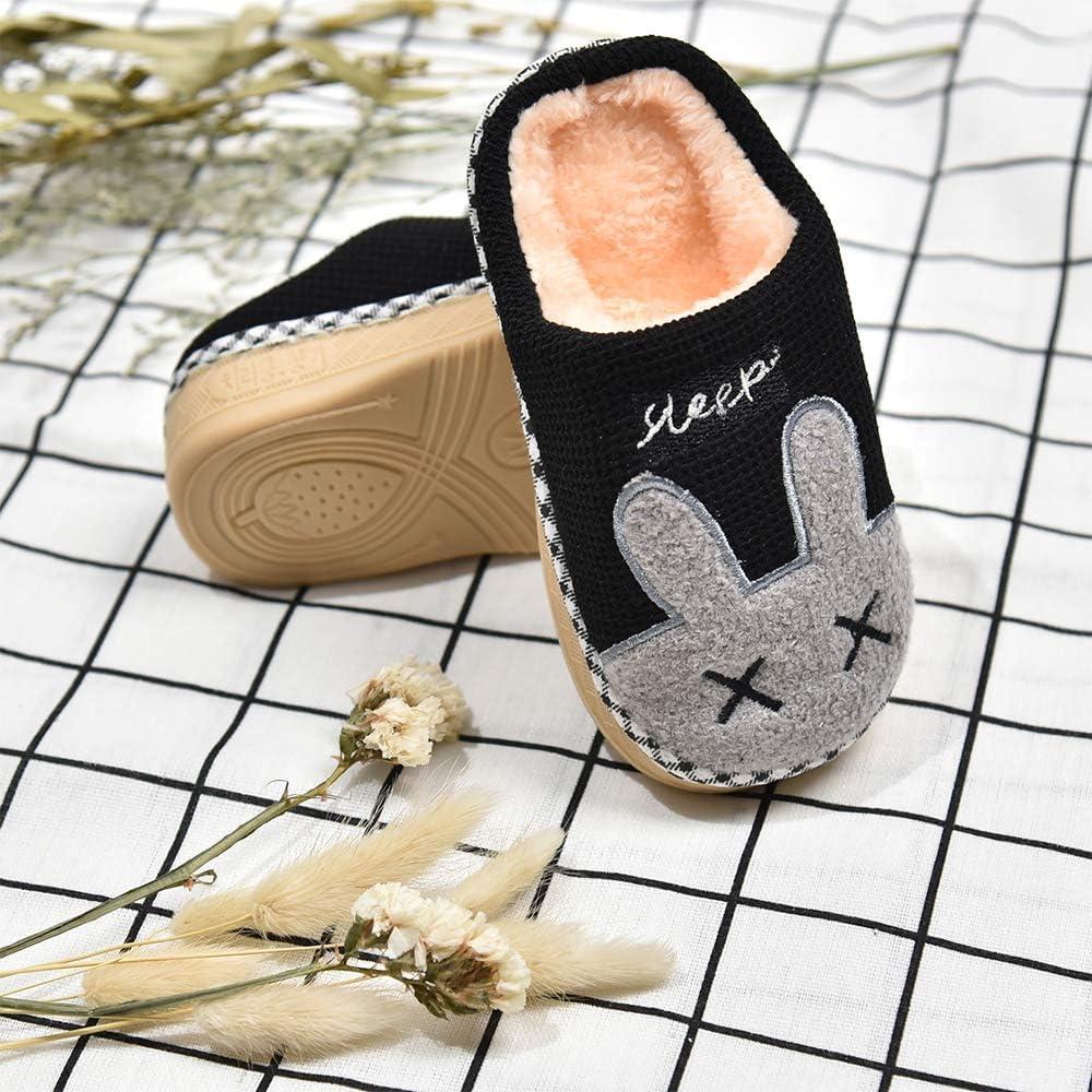 JACKSHIBO Toddler Slippers Boys Girls Little Kids Dinosaur House Shoes Cute Bunny Slipper for Home Indoor Winter Bedroom Non Slip Soft Plush Rabbit Warm Shoes(1718-rabbit Black)