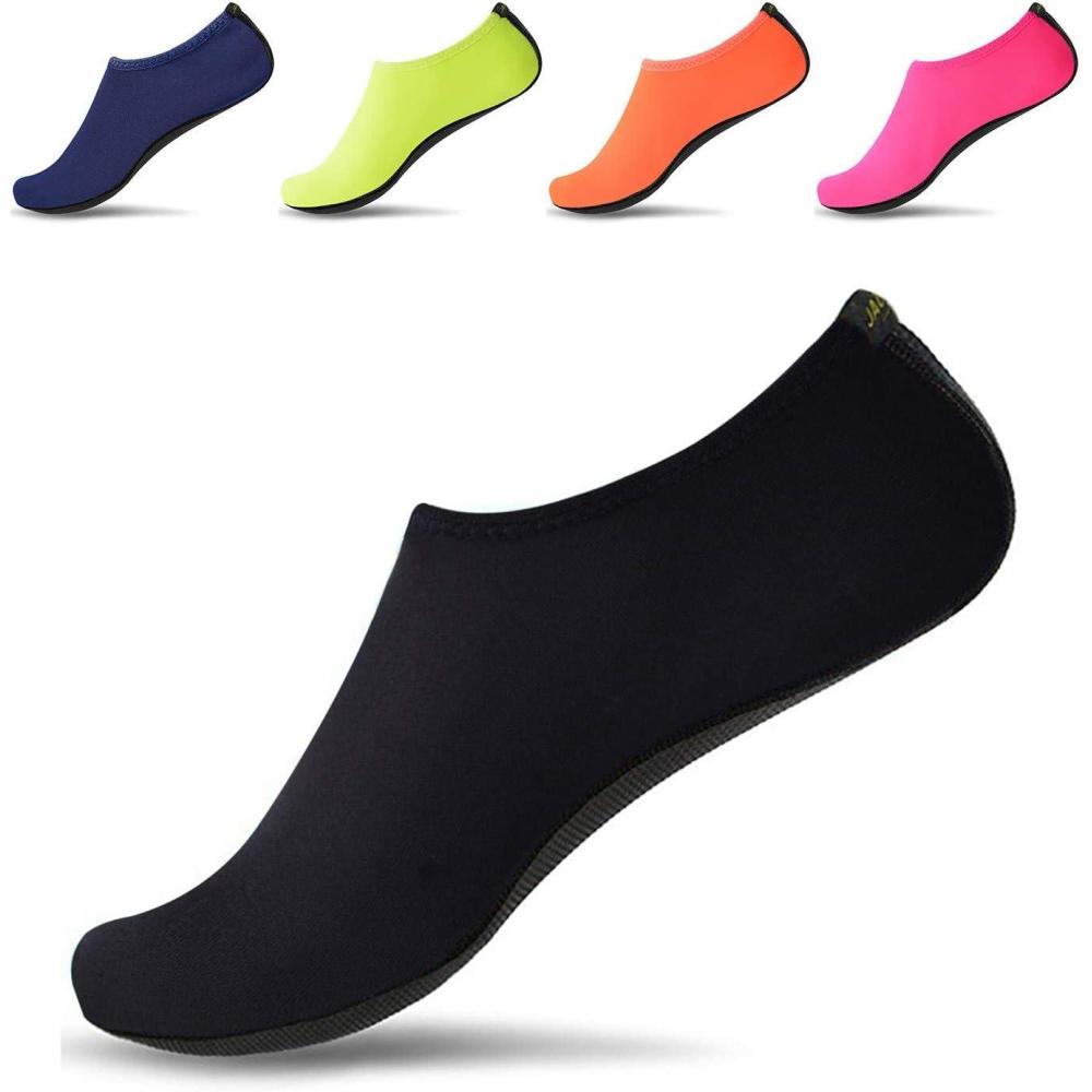 JACKSHIBO Water Shoes for Women Men Swim Shoes Water Socks for Cruise Essentials Swimming Aqua Beach Pool Yoga Surf(Pure Black)
