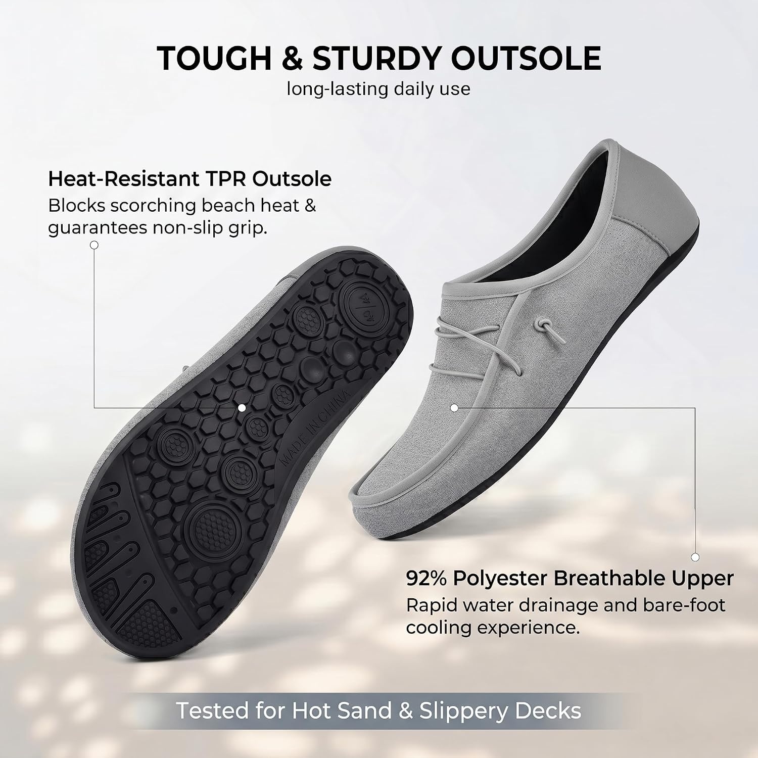 JACKSHIBO Water Shoes for Men Women Puncture Proof Swim Shoes Water Socks | Slip on Loafers, Barefoot Sport, Swimming Aqua Beach Pool Yoga Surf, River Lake Kayaking Boating Diving Cruise Essentials(Grey)