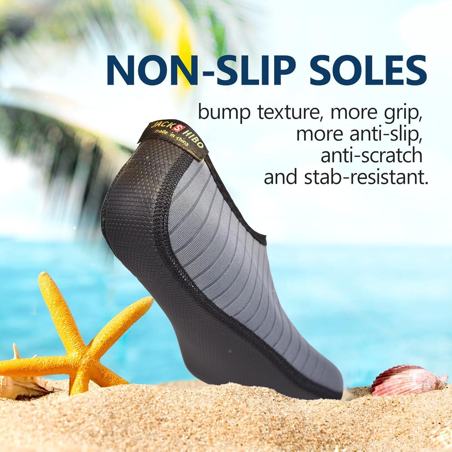 JACKSHIBO Water Shoes for Women Men Swim Shoes Water Socks for Cruise Essentials Swimming Aqua Beach Pool Yoga Surf(Greystripe)