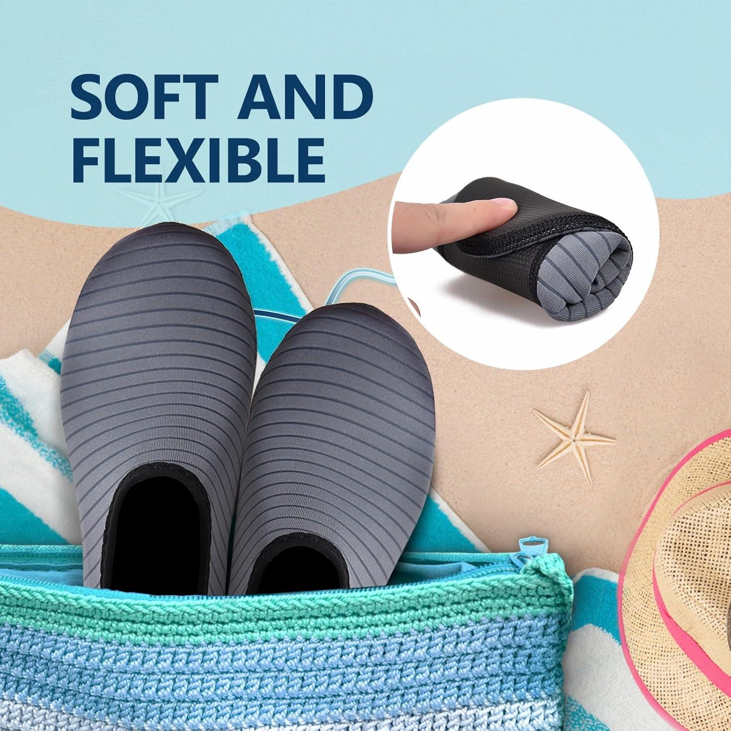 JACKSHIBO Water Shoes for Women Men Swim Shoes Water Socks for Cruise Essentials Swimming Aqua Beach Pool Yoga Surf(Greystripe)