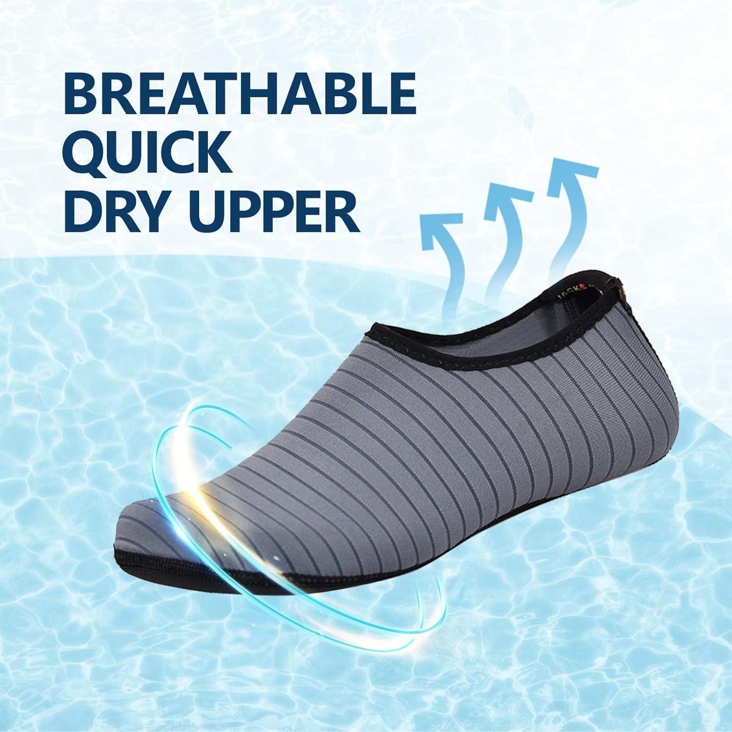 JACKSHIBO Water Shoes for Women Men Swim Shoes Water Socks for Cruise Essentials Swimming Aqua Beach Pool Yoga Surf(Greystripe)