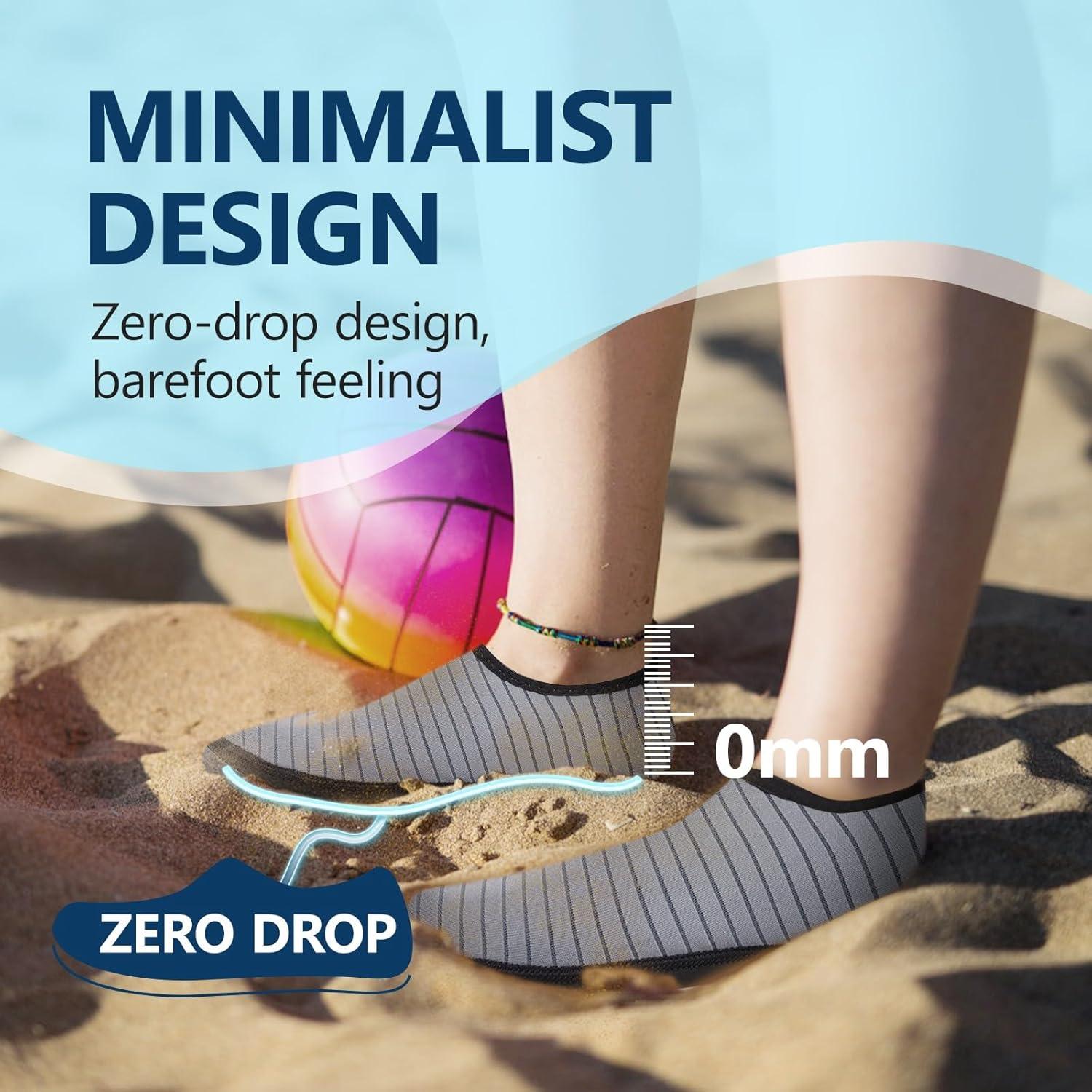 JACKSHIBO Water Shoes for Women Men Swim Shoes Water Socks for Cruise Essentials Swimming Aqua Beach Pool Yoga Surf(Greystripe)