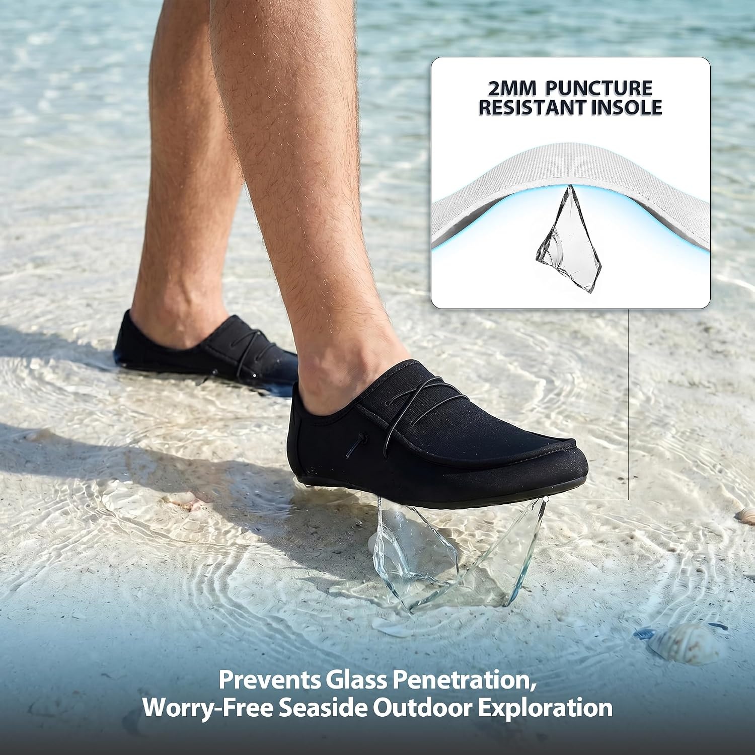 JACKSHIBO Water Shoes for Men Women Puncture Proof Swim Shoes Water Socks | Slip on Loafers, Barefoot Sport, Swimming Aqua Beach Pool Yoga Surf, River Lake Kayaking Boating Diving Cruise Essentials(Black)