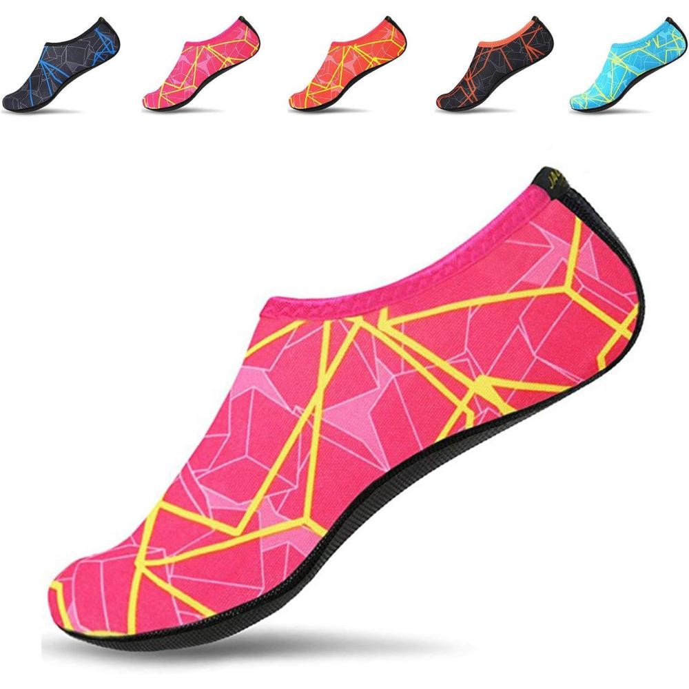 JACKSHIBO Water Shoes for Women Men Swim Shoes Water Socks for Cruise Essentials Swimming Aqua Beach Pool Yoga Surf(Rose Red)