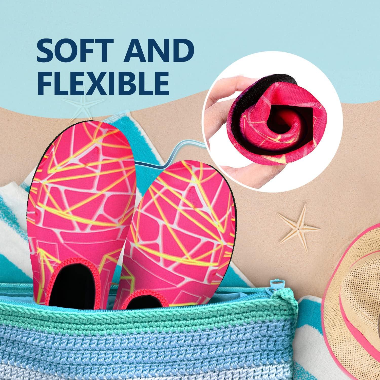 JACKSHIBO Water Shoes for Women Men Swim Shoes Water Socks for Cruise Essentials Swimming Aqua Beach Pool Yoga Surf(Rose Red)