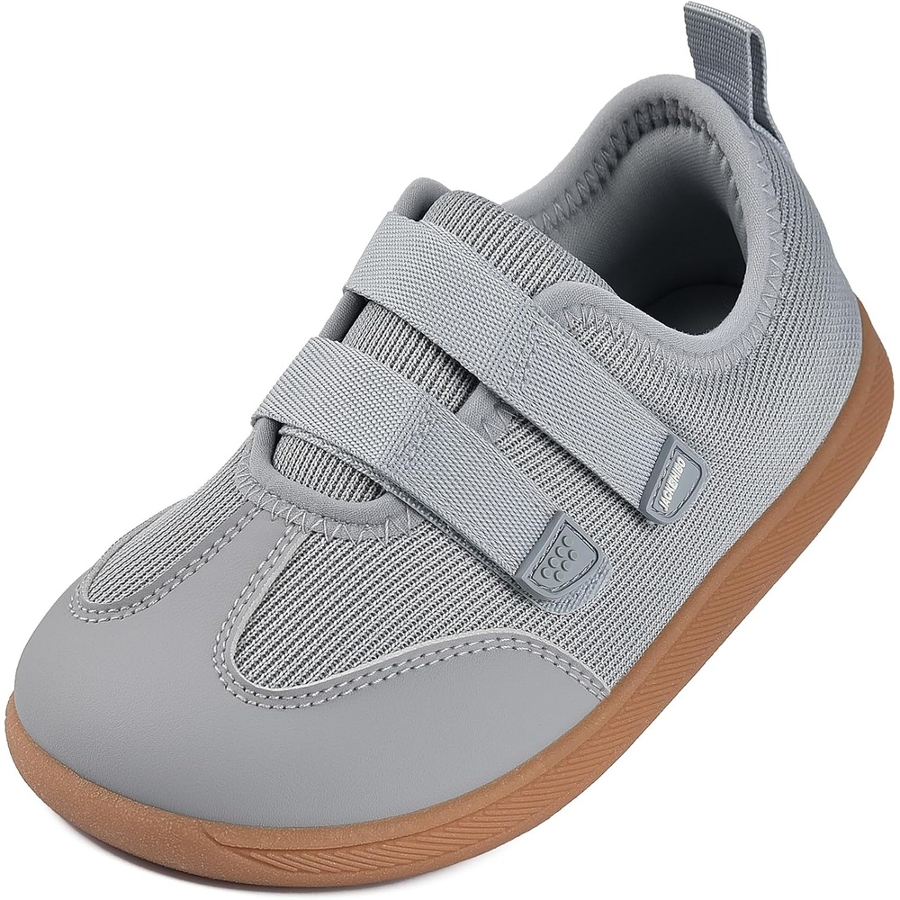 JACKSHIBO Toddler Barefoot Shoes for Boys Wide Toe Box Zero Drop Sneakers | Minimalist, Breathable Mesh, Lightweight, Rubber Sole, Easy On and Off, Flexible, Closed Toe, School, Running Walking Tennis(Barefoot Shoes Grey)