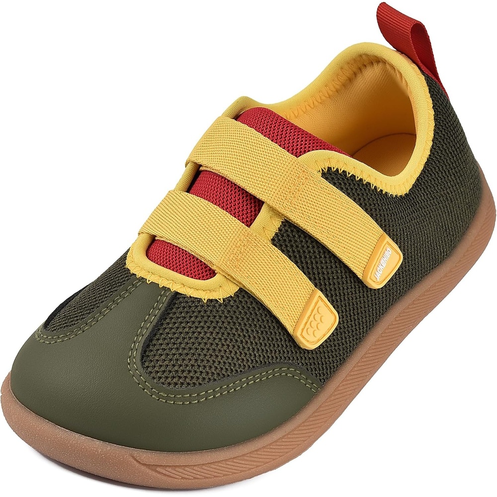 JACKSHIBO Toddler Barefoot Shoes for Boys Wide Toe Box Zero Drop Sneakers | Minimalist, Breathable Mesh, Lightweight, Rubber Sole, Easy On and Off, Flexible, Closed Toe, School, Running Walking Tennis(Barefoot Shoes Green)