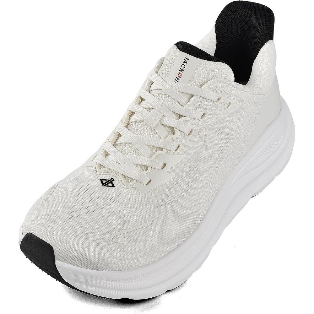 JACKSHIBO Men’s Wide Toe Box Sneakers, Zero Drop Slip On Hands Free with Arch Support, Cushioned Shock Absorption for Gym Cross Training Wide Feet(White)