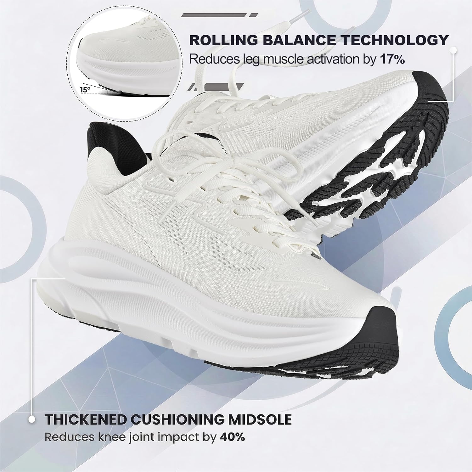 JACKSHIBO Men’s Wide Toe Box Sneakers, Zero Drop Slip On Hands Free with Arch Support, Cushioned Shock Absorption for Gym Cross Training Wide Feet(White)