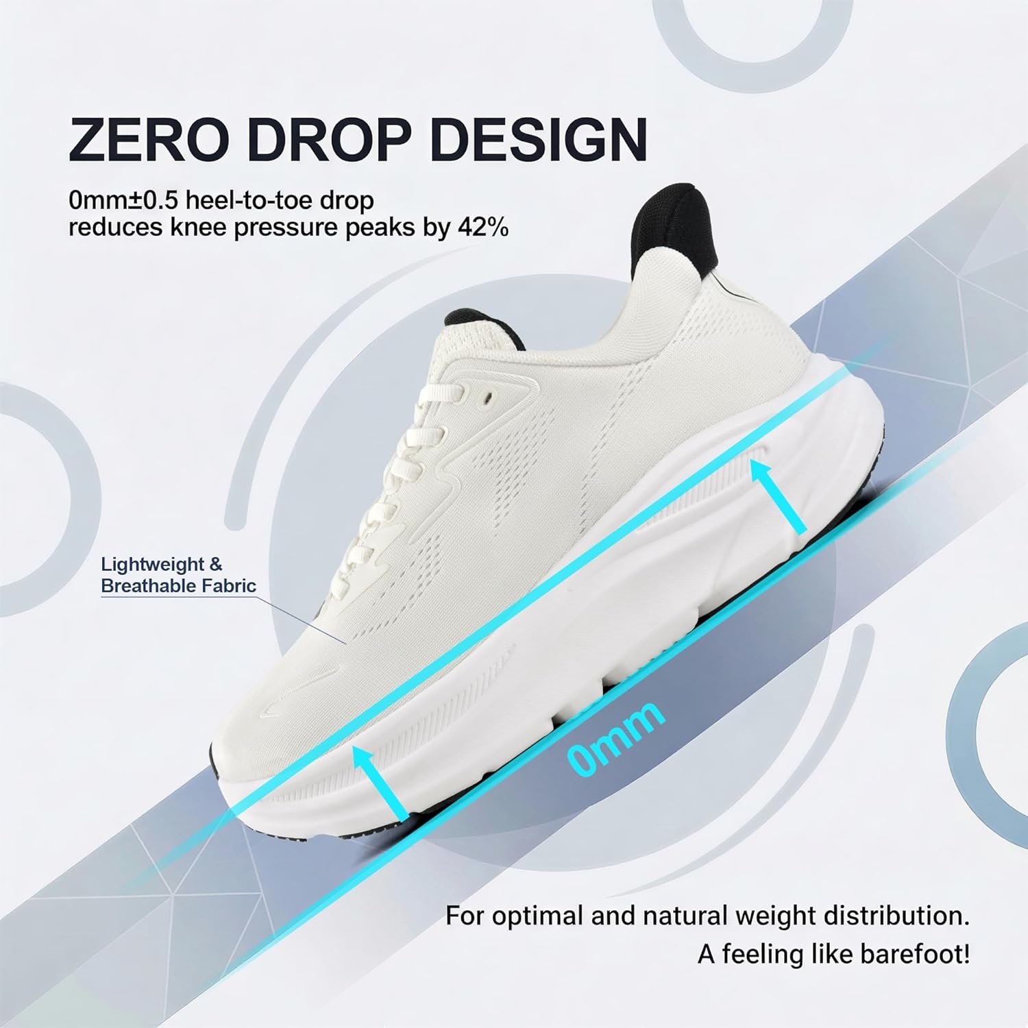 JACKSHIBO Men’s Wide Toe Box Sneakers, Zero Drop Slip On Hands Free with Arch Support, Cushioned Shock Absorption for Gym Cross Training Wide Feet(White)
