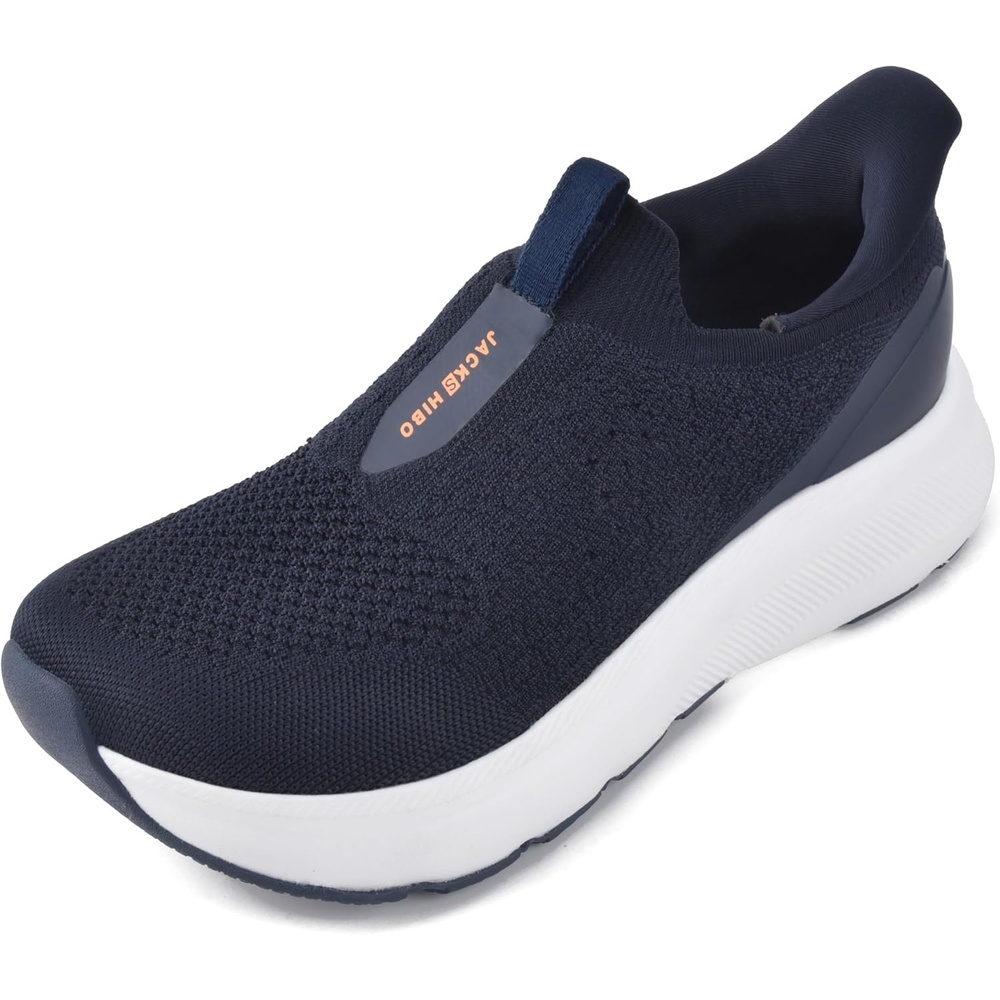 JACKSHIBO Men’s Wide Toe Box Sneakers, Zero Drop Slip On Hands Free with Arch Support, Cushioned Shock Absorption for Gym Cross Training Wide Feet(Navyblue)