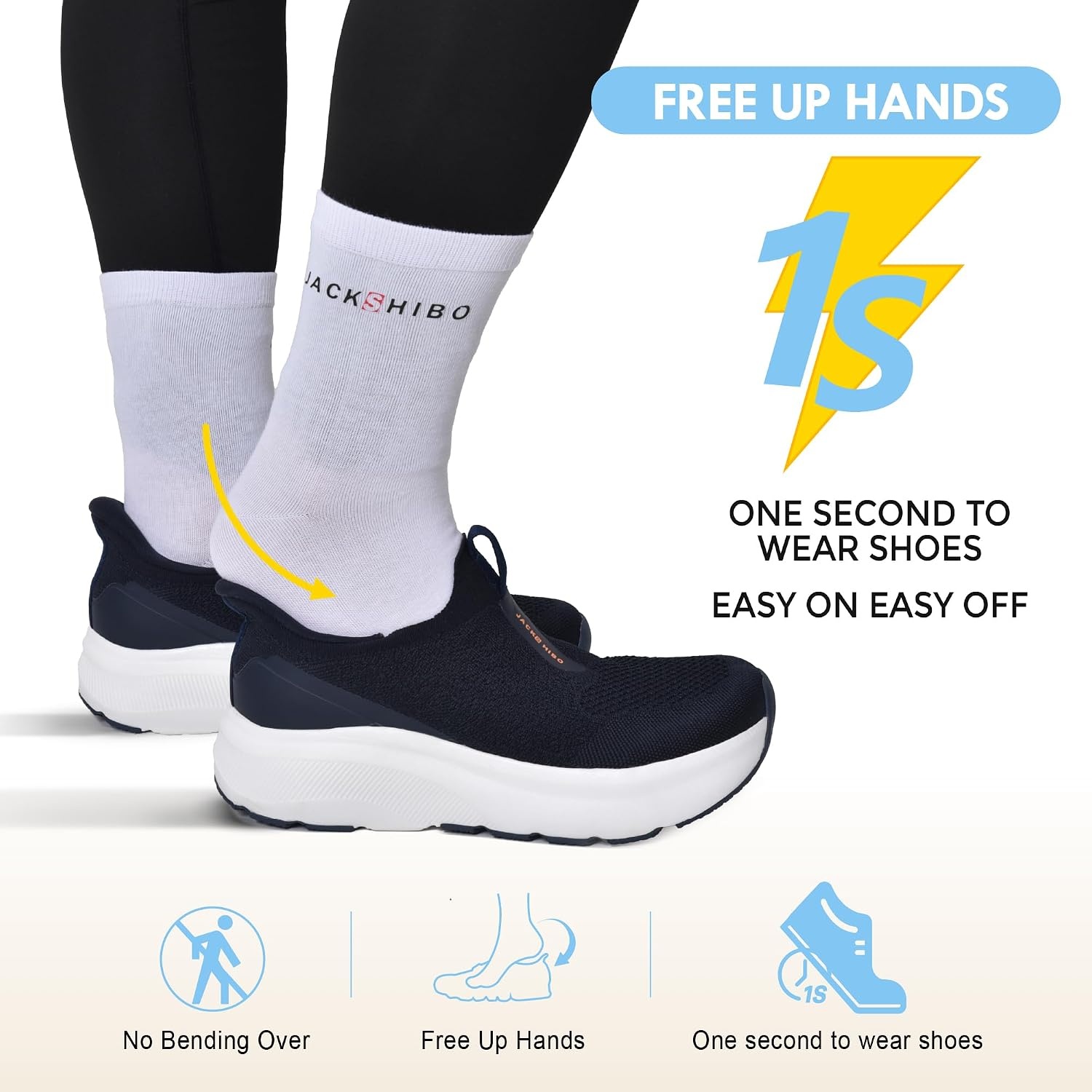 JACKSHIBO Men’s Wide Toe Box Sneakers, Zero Drop Slip On Hands Free with Arch Support, Cushioned Shock Absorption for Gym Cross Training Wide Feet(Navyblue)