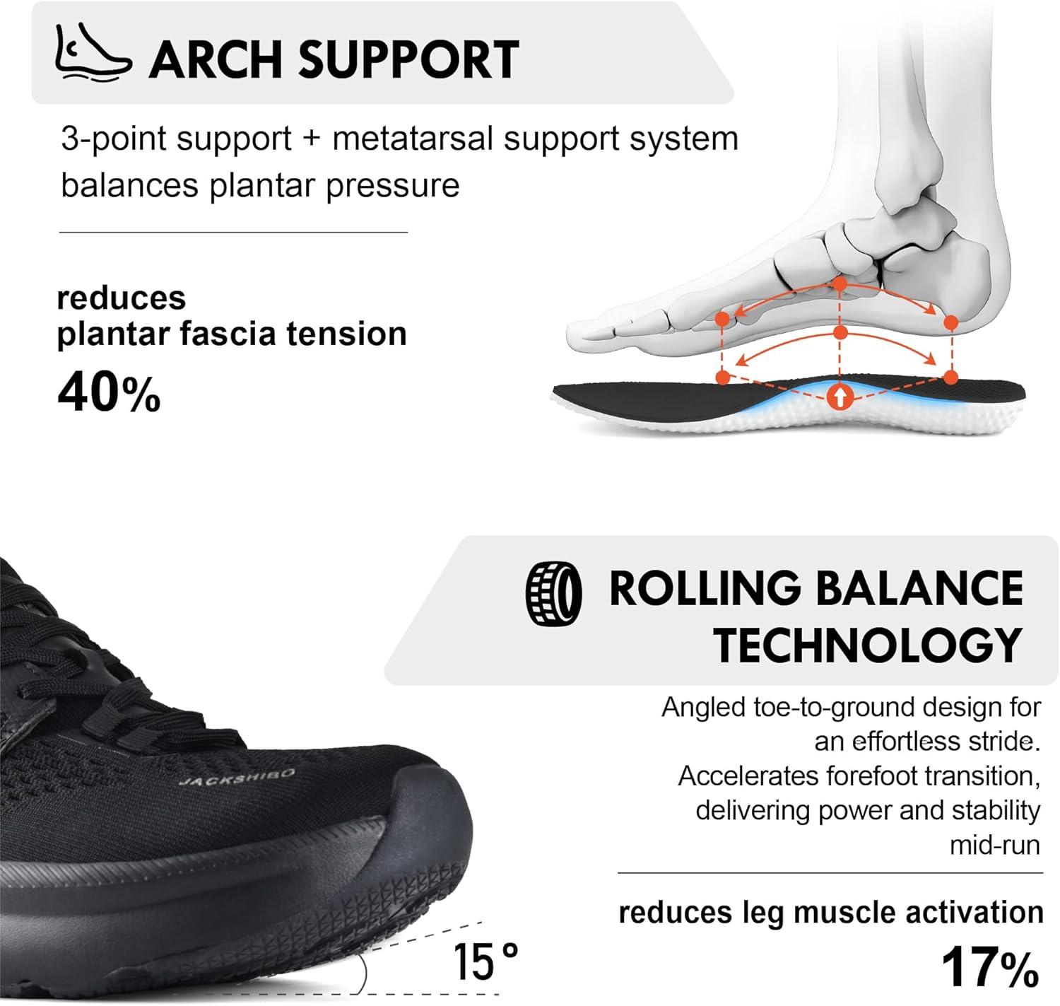 JACKSHIBO Mens Wide Toe Box Slip in Hands Free Shoes,Slip on Arch Support Wide Sneakers,Thick Cushioning Stability Running Shoes,Orthopedic Walking Sneakers(Allblack)