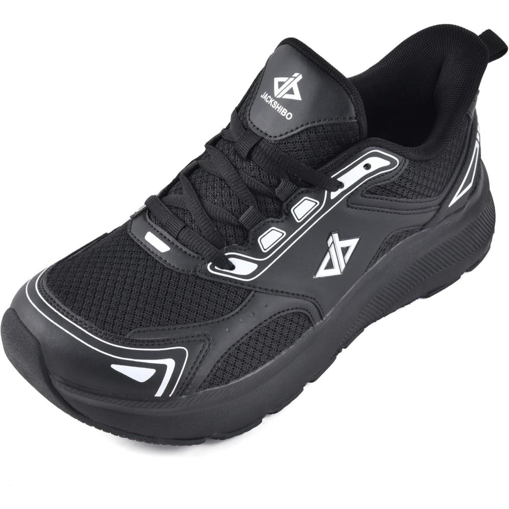 JACKSHIBO Mens Wide Toe Box Slip in Hands Free Shoes,Slip on Arch Support Wide Sneakers,Thick Cushioning Running Shoes,Orthopedic Walking Sneakers with Zero Drop Sole(Allblack)