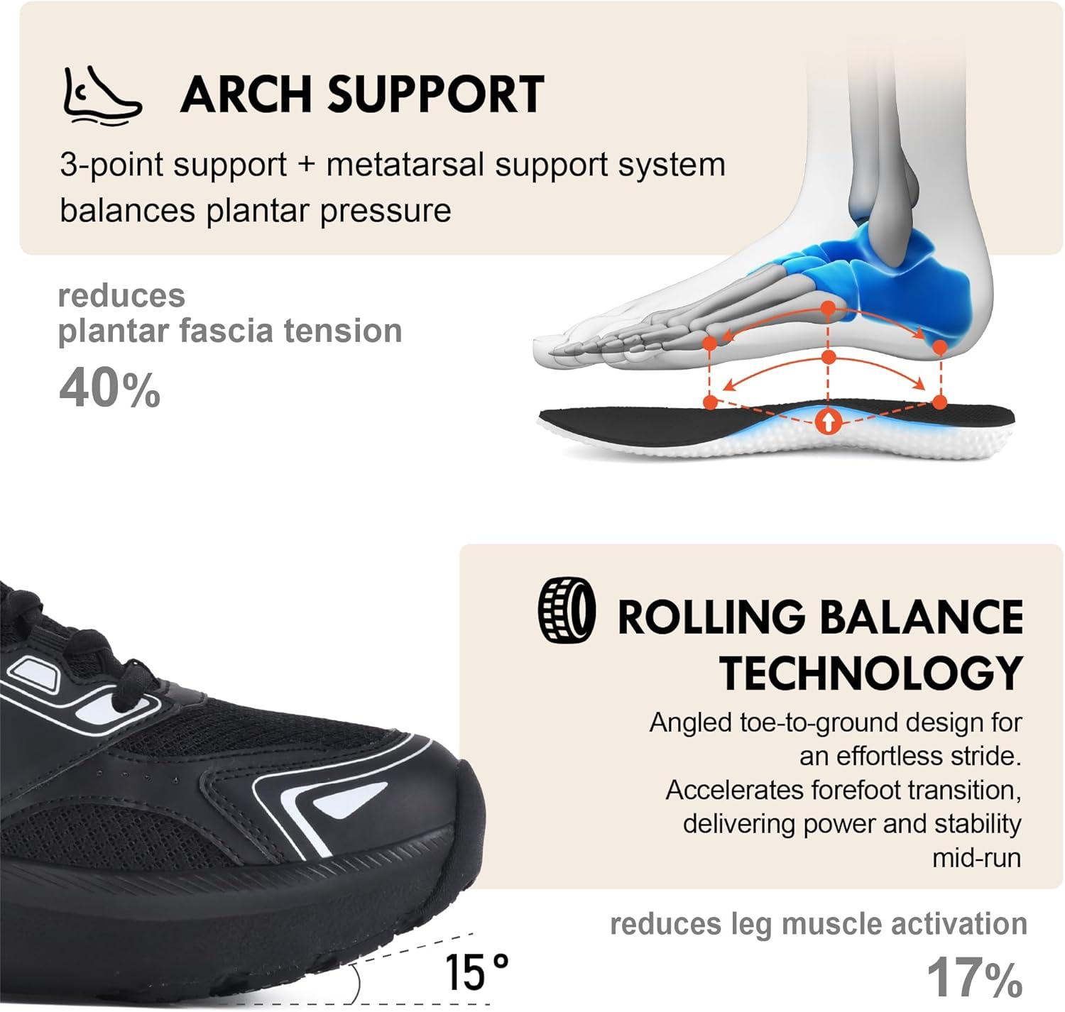 JACKSHIBO Mens Wide Toe Box Slip in Hands Free Shoes,Slip on Arch Support Wide Sneakers,Thick Cushioning Running Shoes,Orthopedic Walking Sneakers with Zero Drop Sole(Allblack)