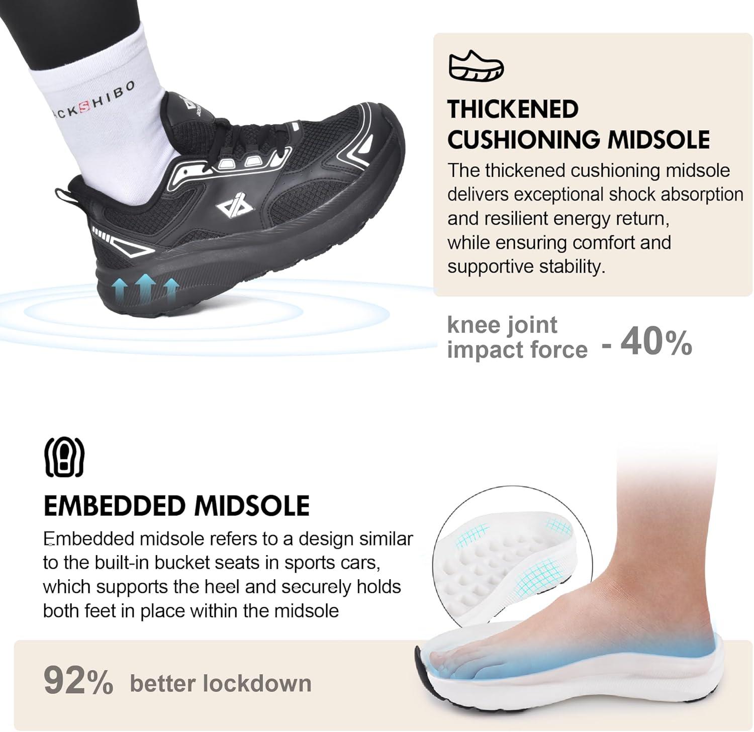 JACKSHIBO Mens Wide Toe Box Slip in Hands Free Shoes,Slip on Arch Support Wide Sneakers,Thick Cushioning Running Shoes,Orthopedic Walking Sneakers with Zero Drop Sole(Allblack)
