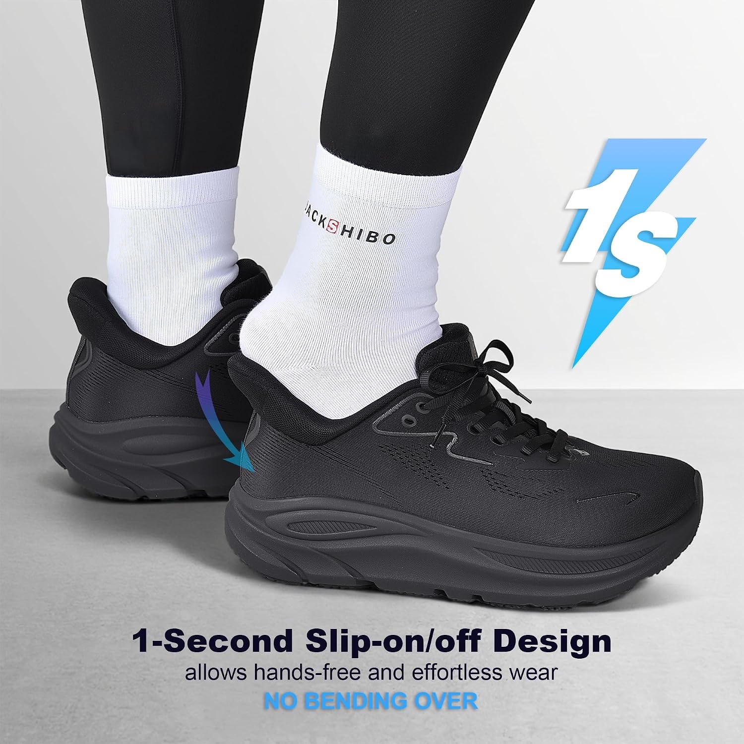 JACKSHIBO Men’s Wide Toe Box Sneakers, Zero Drop Slip On Hands Free with Arch Support, Cushioned Shock Absorption for Gym Cross Training Wide Feet(Allblack)