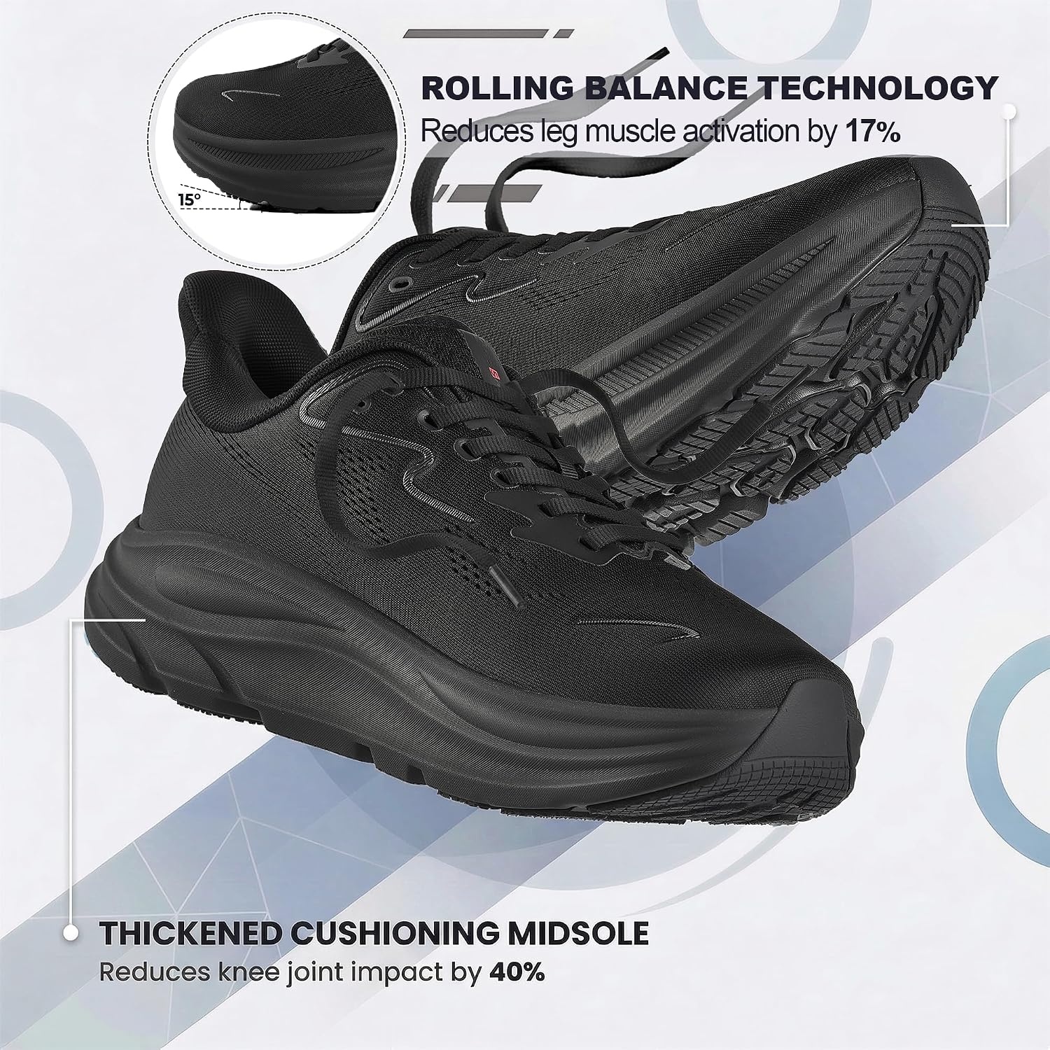 JACKSHIBO Men’s Wide Toe Box Sneakers, Zero Drop Slip On Hands Free with Arch Support, Cushioned Shock Absorption for Gym Cross Training Wide Feet(Allblack)