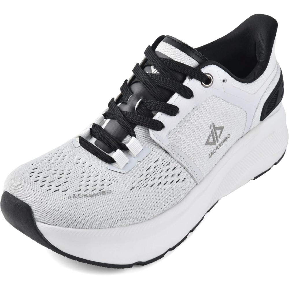 JACKSHIBO Mens Wide Toe Box Slip in Hands Free Shoes,Slip on Arch Support Wide Sneakers,Thick Cushioning Stability Running Shoes,Orthopedic Walking Sneakers(Grey)