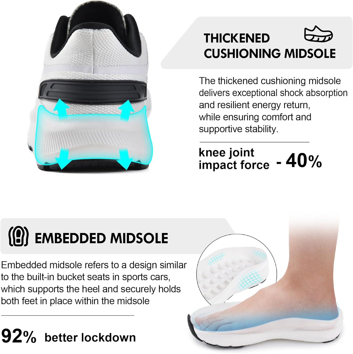 JACKSHIBO Mens Wide Toe Box Slip in Hands Free Shoes,Slip on Arch Support Wide Sneakers,Thick Cushioning Stability Running Shoes,Orthopedic Walking Sneakers(Grey)