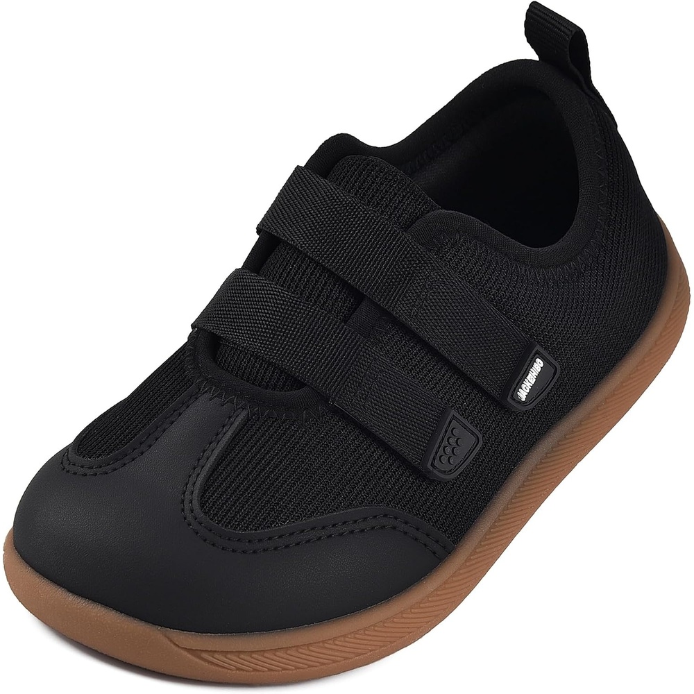 JACKSHIBO Toddler Barefoot Shoes for Boys Wide Toe Box Zero Drop Sneakers | Minimalist, Breathable Mesh, Lightweight, Rubber Sole, Easy On and Off, Flexible, Closed Toe, School, Running Walking Tennis(Barefoot Shoes Black)