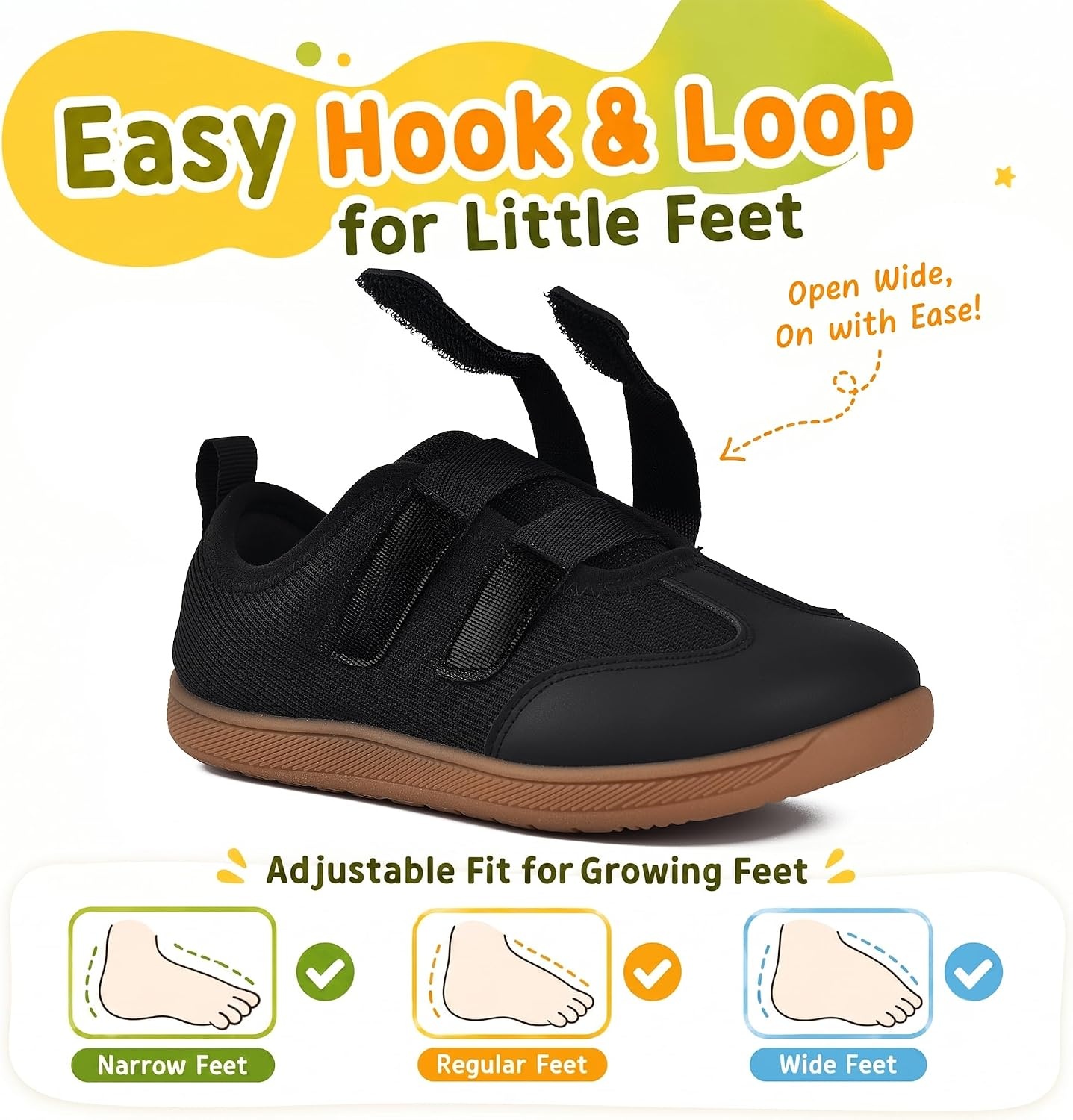 JACKSHIBO Toddler Barefoot Shoes for Boys Wide Toe Box Zero Drop Sneakers | Minimalist, Breathable Mesh, Lightweight, Rubber Sole, Easy On and Off, Flexible, Closed Toe, School, Running Walking Tennis(Barefoot Shoes Black)