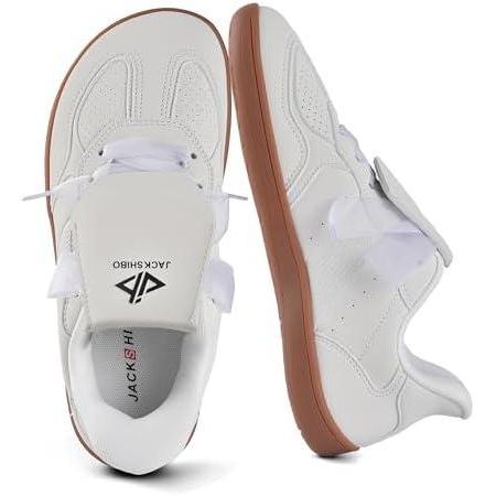 JACKSHIBO Barefoot Shoes Women Wide Toe Box Slip in Zero Drop Arch Support Sneakers Slip on Walking Tennis Minimalist Orthopedic Plantar Fasciitis Shoe with Metatarsal Pads and Detachable Flip Tongue(Wide Toe Box White)
