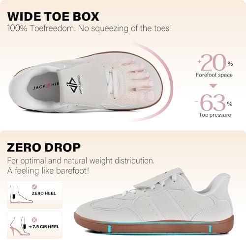 JACKSHIBO Barefoot Shoes Women Wide Toe Box Slip in Zero Drop Arch Support Sneakers Slip on Walking Tennis Minimalist Orthopedic Plantar Fasciitis Shoe with Metatarsal Pads and Detachable Flip Tongue(Wide Toe Box White)