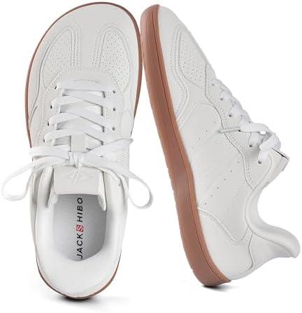 JACKSHIBO Barefoot Shoes Women Wide Toe Box Slip in Zero Drop Arch Support Sneakers Slip on Walking Tennis Minimalist Orthopedic Plantar Fasciitis Shoe with Metatarsal Pads and Detachable Flip Tongue(Wide Toe Box White)