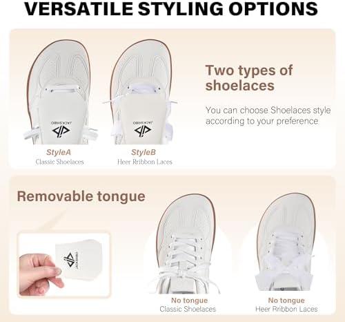 JACKSHIBO Barefoot Shoes Women Wide Toe Box Slip in Zero Drop Arch Support Sneakers Slip on Walking Tennis Minimalist Orthopedic Plantar Fasciitis Shoe with Metatarsal Pads and Detachable Flip Tongue(Wide Toe Box White)
