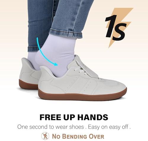JACKSHIBO Barefoot Shoes Women Wide Toe Box Slip in Zero Drop Arch Support Sneakers Slip on Walking Tennis Minimalist Orthopedic Plantar Fasciitis Shoe with Metatarsal Pads and Detachable Flip Tongue(Wide Toe Box White)
