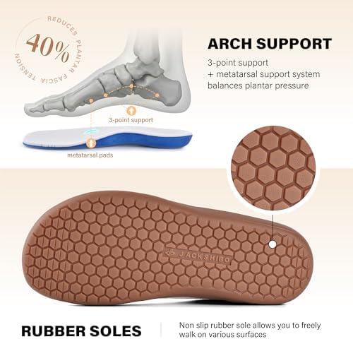 JACKSHIBO Barefoot Shoes Women Wide Toe Box Slip in Zero Drop Arch Support Sneakers Slip on Walking Tennis Minimalist Orthopedic Plantar Fasciitis Shoe with Metatarsal Pads and Detachable Flip Tongue(Wide Toe Box White)