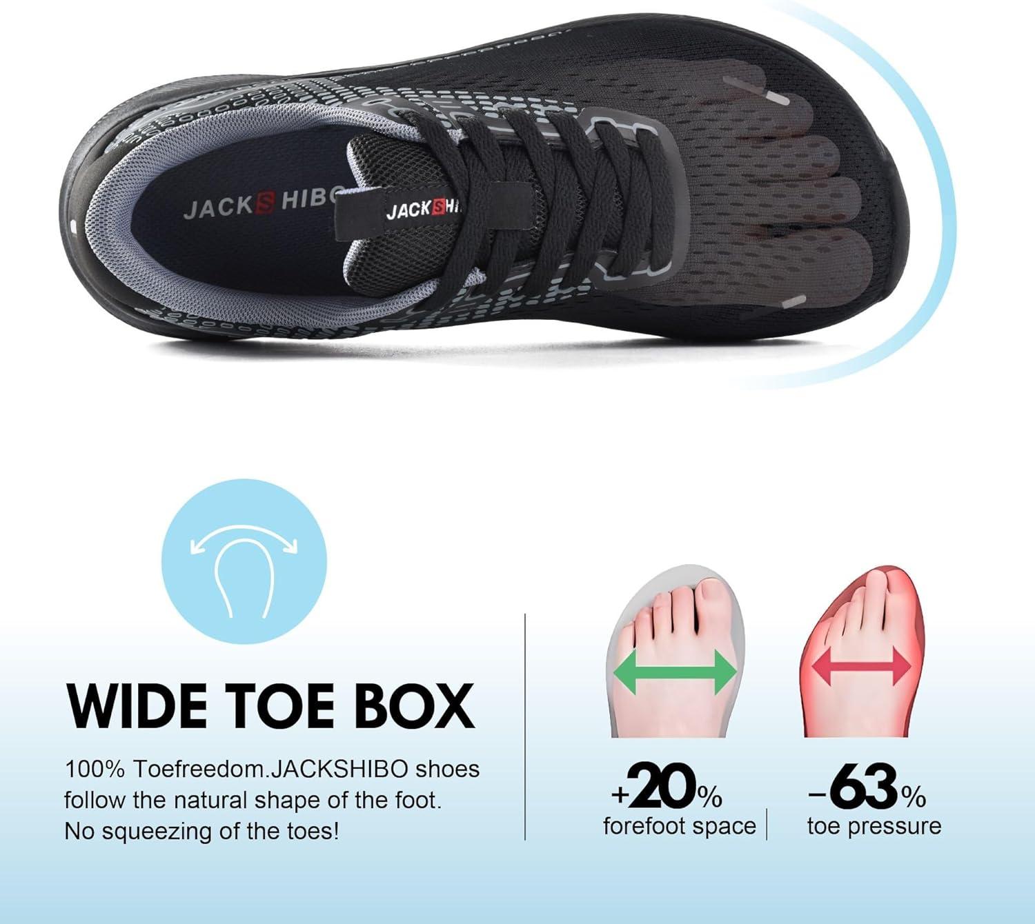 JACKSHIBO Wide Toe Box Shoes Women Arch Support Wide Sneakers for Running Walking Athletic Tennis Orthopedic Plantar Fasciitis Workout with Thick Cushion Zero Drop Sole Width Shoes(Black)