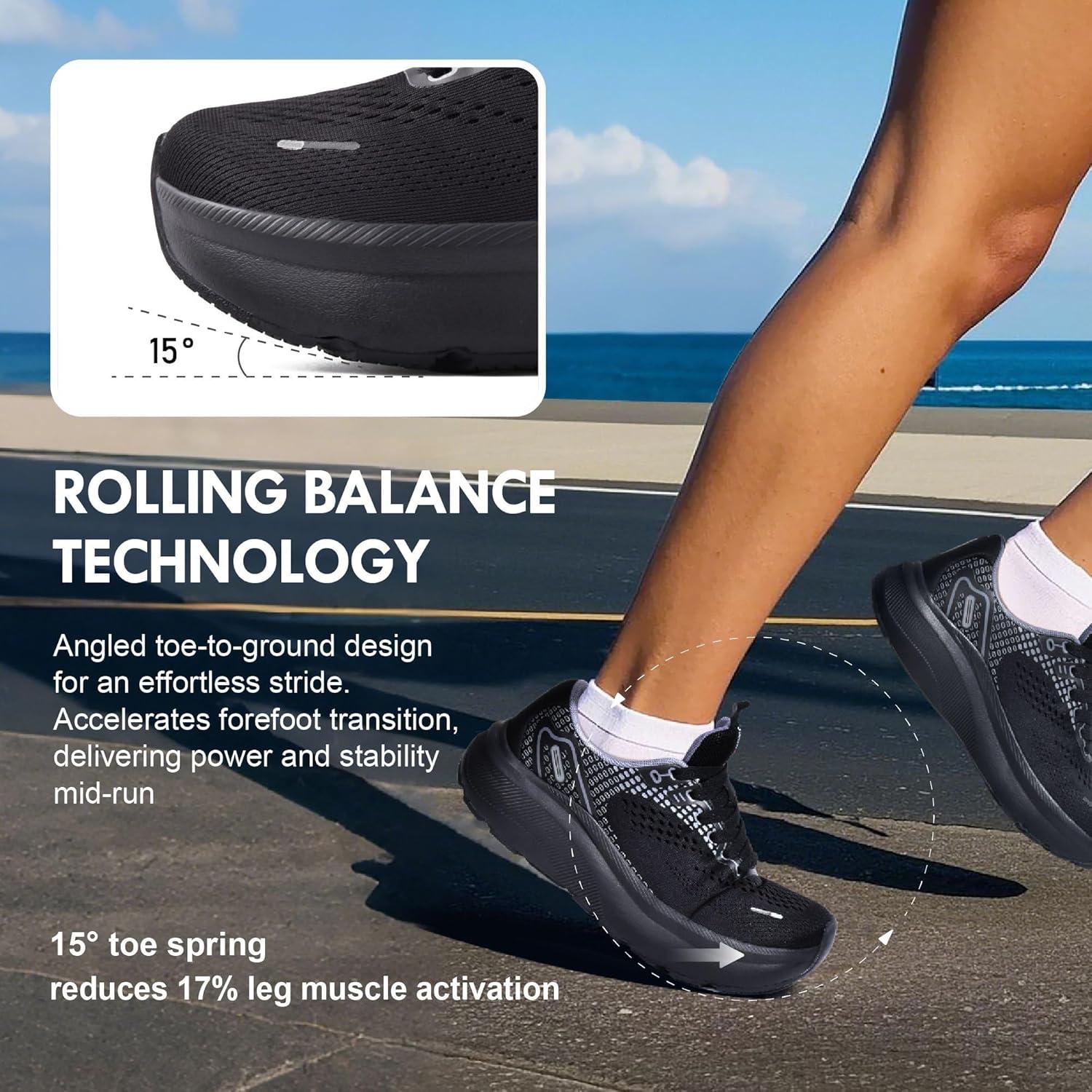 JACKSHIBO Wide Toe Box Shoes Women Arch Support Wide Sneakers for Running Walking Athletic Tennis Orthopedic Plantar Fasciitis Workout with Thick Cushion Zero Drop Sole Width Shoes(Black)