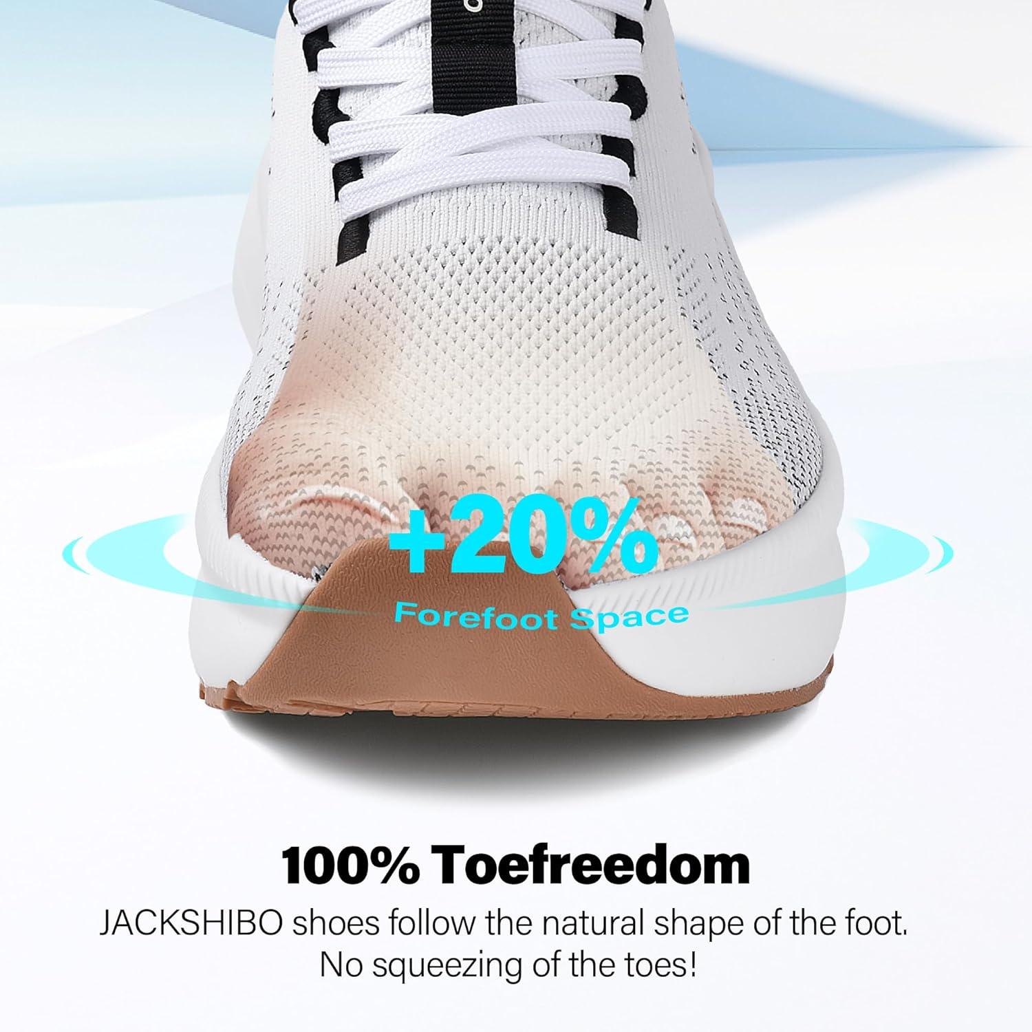 JACKSHIBO Slip in Women Hands Free Walking Shoes Wide Toe Box Arch Support with Metatarsal Pads Athletic Tennis Sneakers Slip on Breathable Plantar Fasciitis Orthopedic Thick Cushion Zero Drop Sole(Wide Toe Box Whitegray)