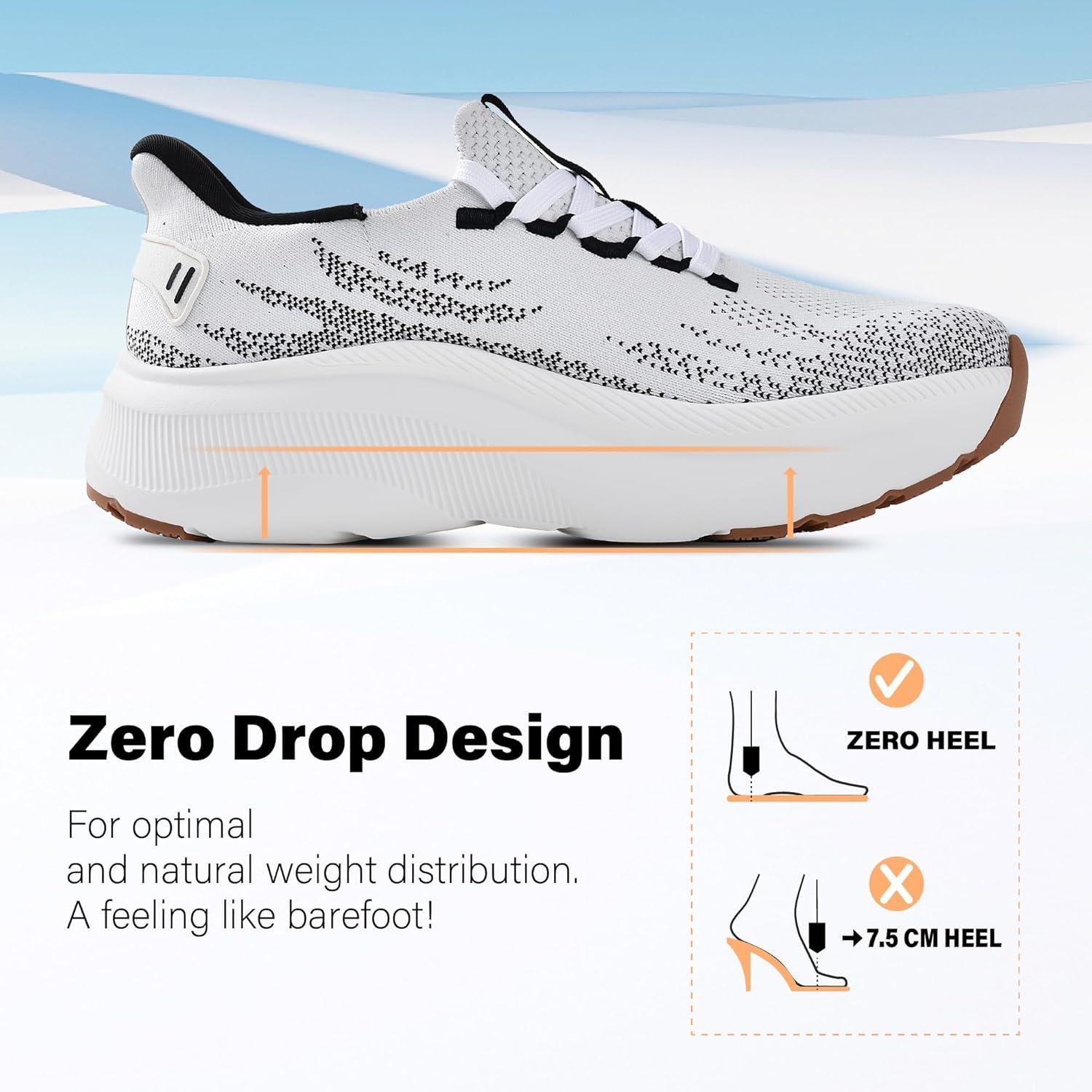 JACKSHIBO Slip in Women Hands Free Walking Shoes Wide Toe Box Arch Support with Metatarsal Pads Athletic Tennis Sneakers Slip on Breathable Plantar Fasciitis Orthopedic Thick Cushion Zero Drop Sole(Wide Toe Box Whitegray)