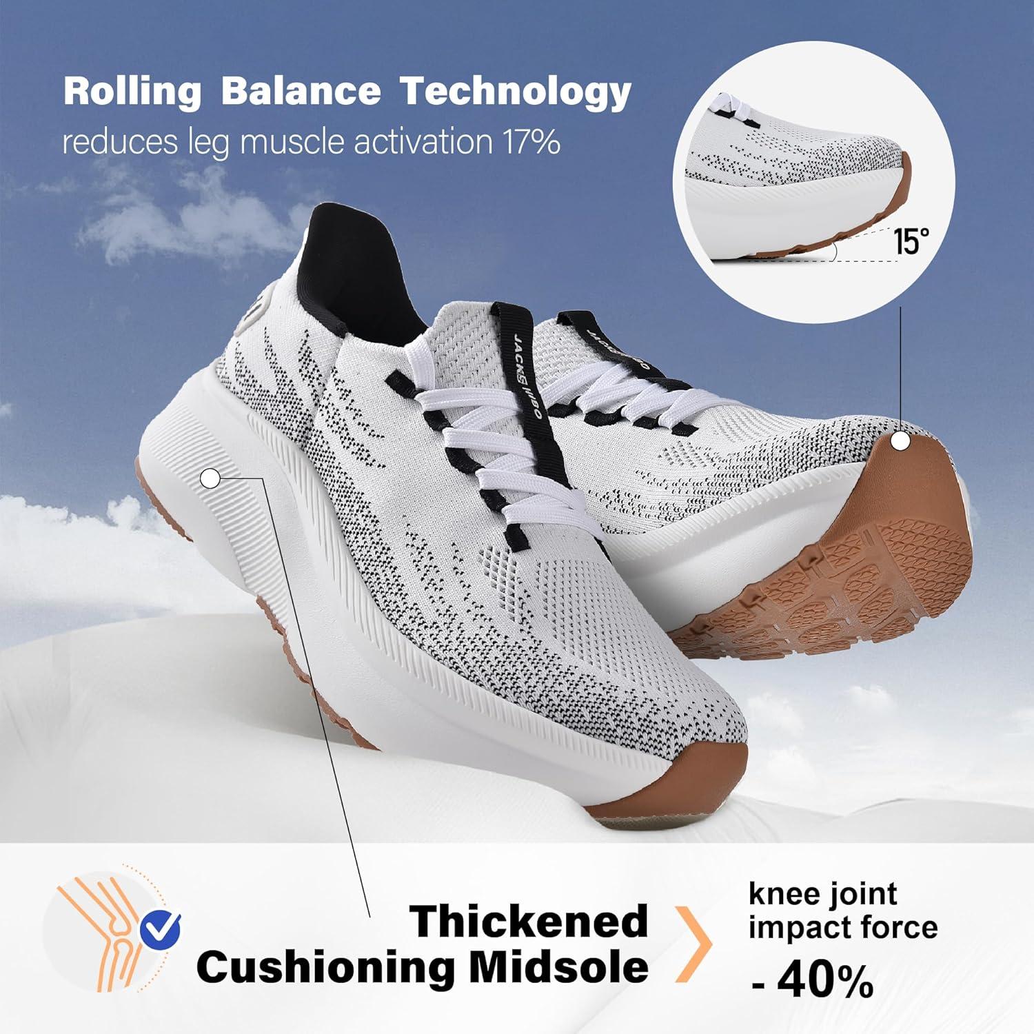 JACKSHIBO Slip in Women Hands Free Walking Shoes Wide Toe Box Arch Support with Metatarsal Pads Athletic Tennis Sneakers Slip on Breathable Plantar Fasciitis Orthopedic Thick Cushion Zero Drop Sole(Wide Toe Box Whitegray)