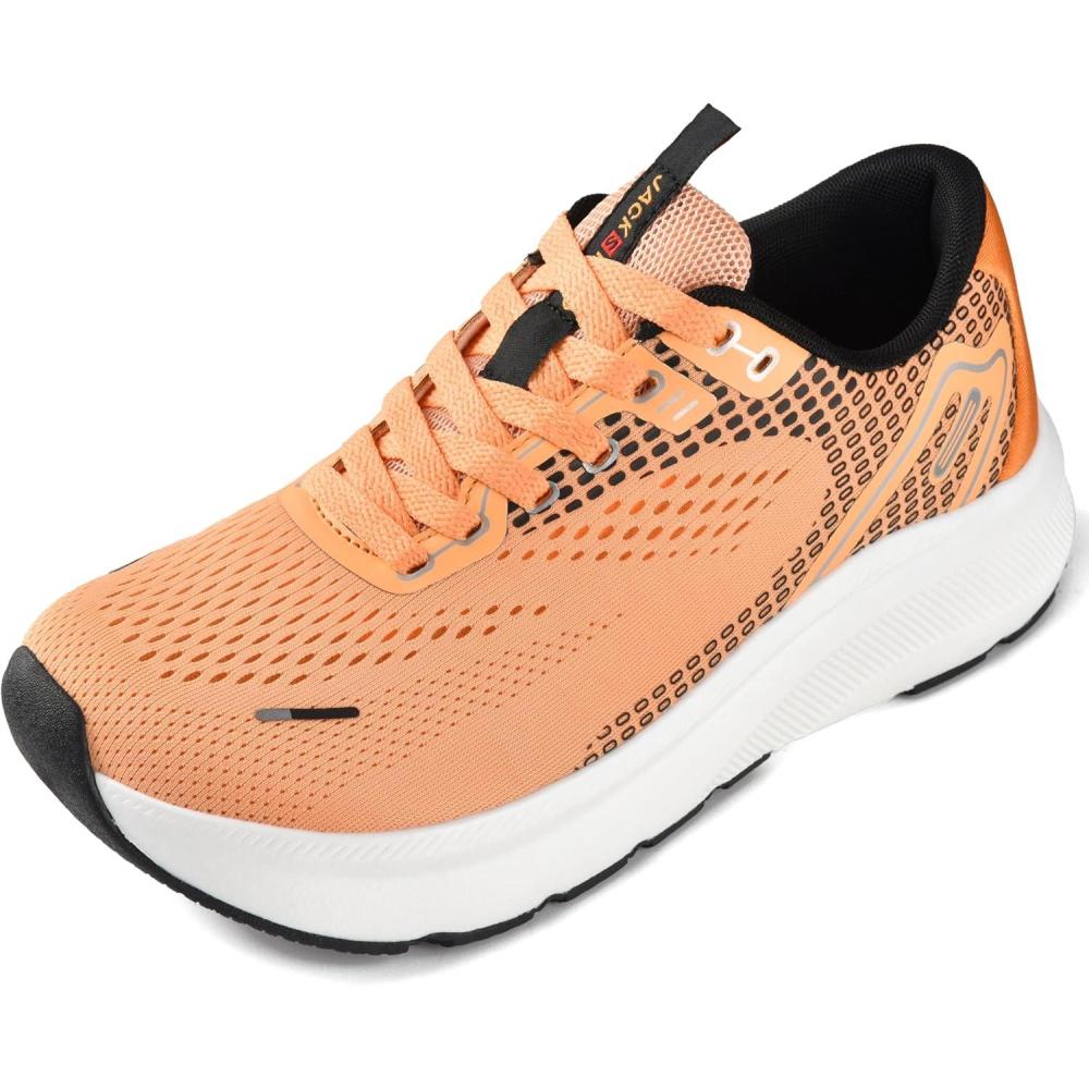 JACKSHIBO Wide Toe Box Shoes Women Arch Support Wide Sneakers for Running Walking Athletic Tennis Orthopedic Plantar Fasciitis Workout with Thick Cushion Zero Drop Sole Width Shoes(Orange)