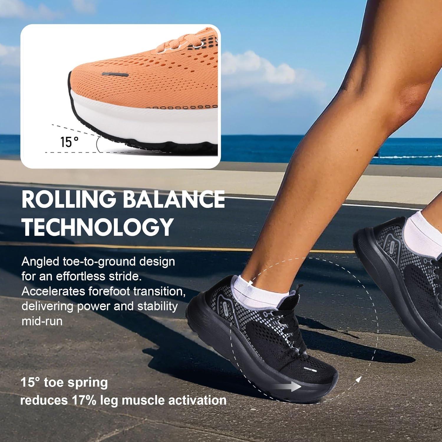 JACKSHIBO Wide Toe Box Shoes Women Arch Support Wide Sneakers for Running Walking Athletic Tennis Orthopedic Plantar Fasciitis Workout with Thick Cushion Zero Drop Sole Width Shoes(Orange)