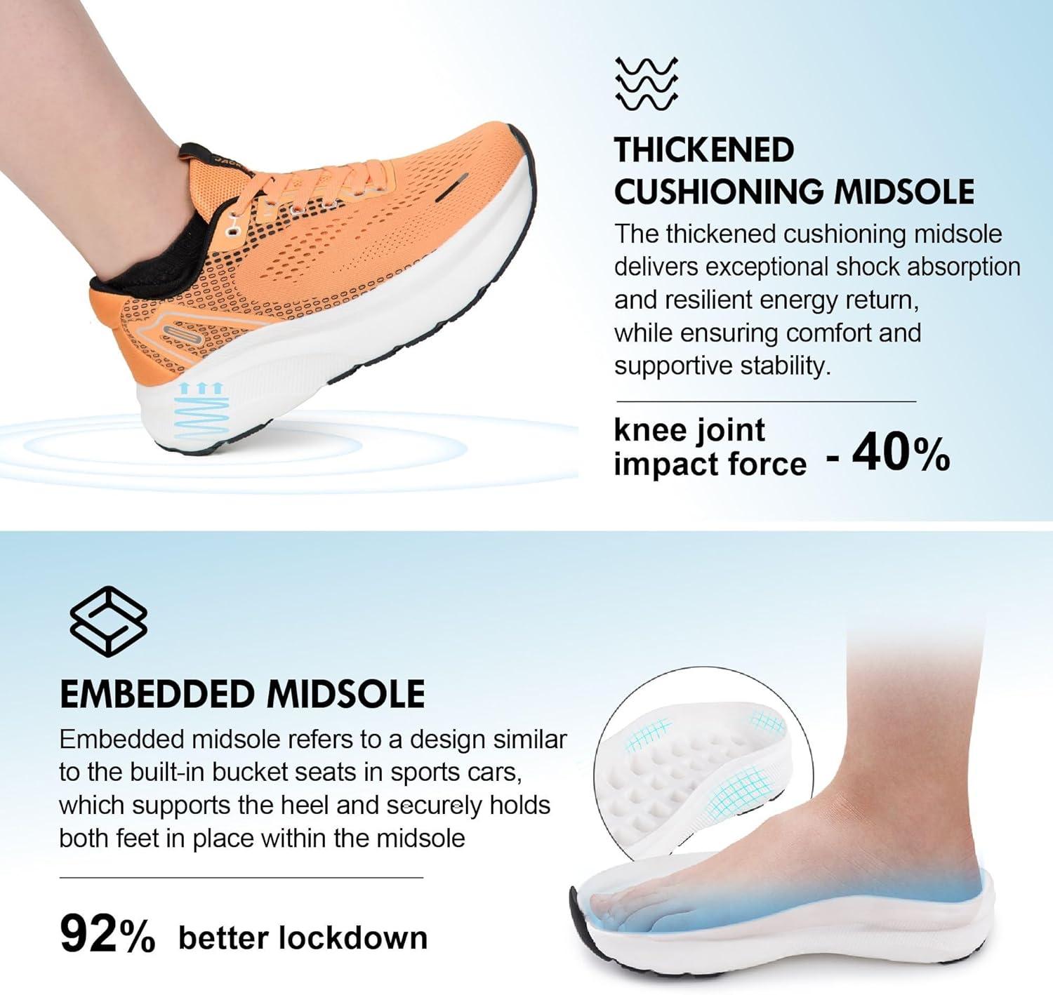 JACKSHIBO Wide Toe Box Shoes Women Arch Support Wide Sneakers for Running Walking Athletic Tennis Orthopedic Plantar Fasciitis Workout with Thick Cushion Zero Drop Sole Width Shoes(Orange)