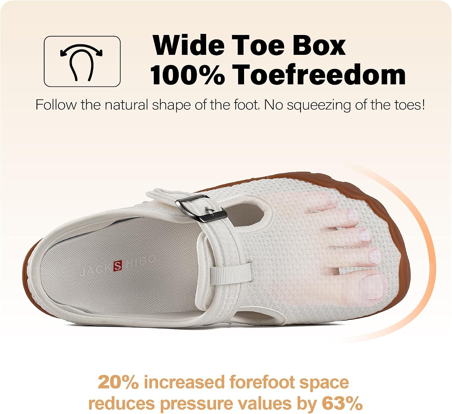 JACKSHIBO Women’s Mesh Mule Clogs Wide Toe Box Arch Support Slippers | Slip on, Closed Toe, Zero Drop, Plantar Fasciitis Orthopedic, Adjustable Buckle, Metatarsal Pads, Indoor Outdoor Backless(Slip on White)