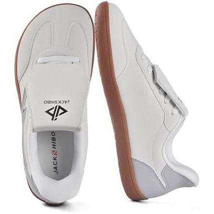 JACKSHIBO Barefoot Shoes Slip in Women Hands Free Wide Toe Box Arch Support Zero Drop Sneakers Slip on Minimalist Shoe Orthopedic Plantar Fasciitis with Metatarsal Pads and Detachable Flip Tongue(Slip on White)