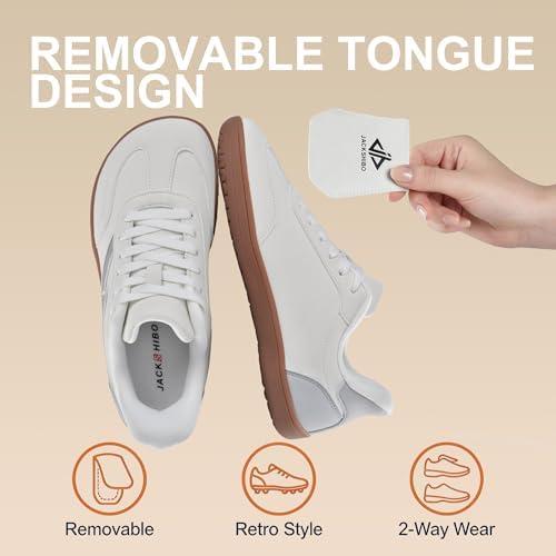 JACKSHIBO Barefoot Shoes Slip in Women Hands Free Wide Toe Box Arch Support Zero Drop Sneakers Slip on Minimalist Shoe Orthopedic Plantar Fasciitis with Metatarsal Pads and Detachable Flip Tongue(Slip on White)