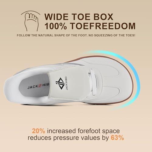 JACKSHIBO Barefoot Shoes Slip in Women Hands Free Wide Toe Box Arch Support Zero Drop Sneakers Slip on Minimalist Shoe Orthopedic Plantar Fasciitis with Metatarsal Pads and Detachable Flip Tongue(Slip on White)