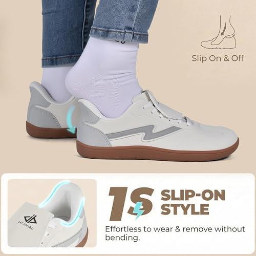 JACKSHIBO Barefoot Shoes Slip in Women Hands Free Wide Toe Box Arch Support Zero Drop Sneakers Slip on Minimalist Shoe Orthopedic Plantar Fasciitis with Metatarsal Pads and Detachable Flip Tongue(Slip on White)