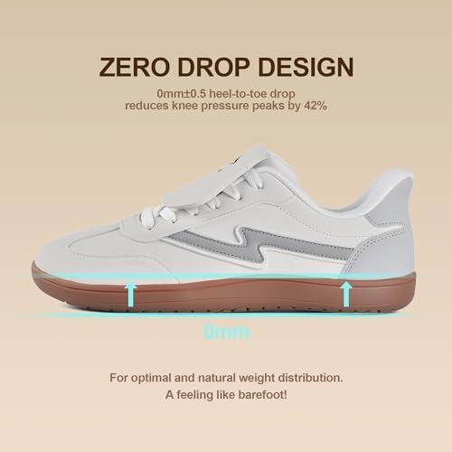 JACKSHIBO Barefoot Shoes Slip in Women Hands Free Wide Toe Box Arch Support Zero Drop Sneakers Slip on Minimalist Shoe Orthopedic Plantar Fasciitis with Metatarsal Pads and Detachable Flip Tongue(Slip on White)
