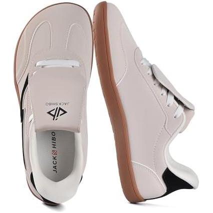 JACKSHIBO Barefoot Shoes Slip in Women Hands Free Wide Toe Box Arch Support Zero Drop Sneakers Slip on Minimalist Shoe Orthopedic Plantar Fasciitis with Metatarsal Pads and Detachable Flip Tongue(Slip on Beige)