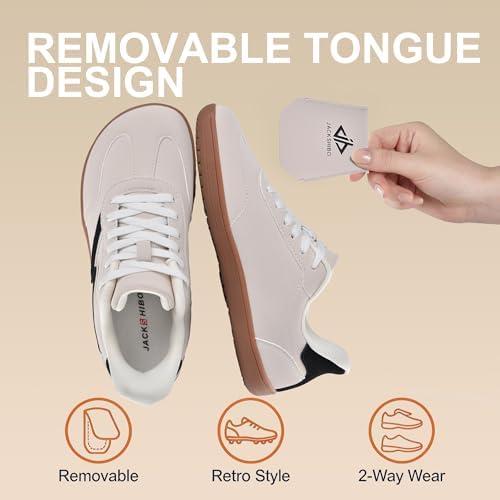 JACKSHIBO Barefoot Shoes Slip in Women Hands Free Wide Toe Box Arch Support Zero Drop Sneakers Slip on Minimalist Shoe Orthopedic Plantar Fasciitis with Metatarsal Pads and Detachable Flip Tongue(Slip on Beige)