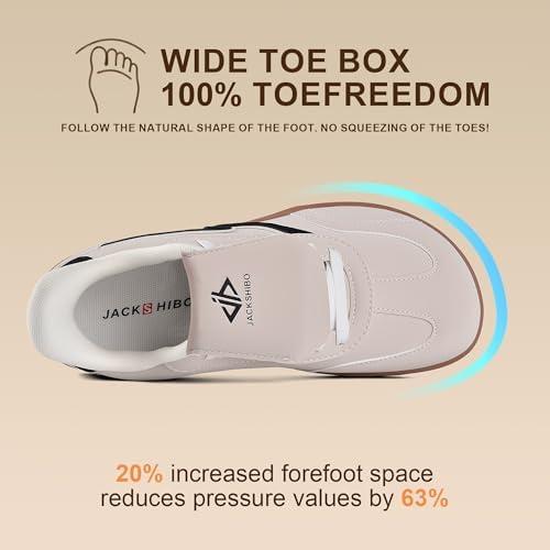 JACKSHIBO Barefoot Shoes Slip in Women Hands Free Wide Toe Box Arch Support Zero Drop Sneakers Slip on Minimalist Shoe Orthopedic Plantar Fasciitis with Metatarsal Pads and Detachable Flip Tongue(Slip on Beige)